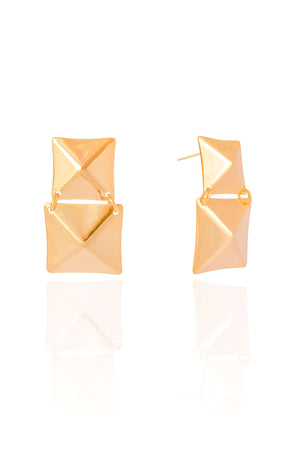 Brinco Quadrado Duplo Liso Banhado a Ouro 18K