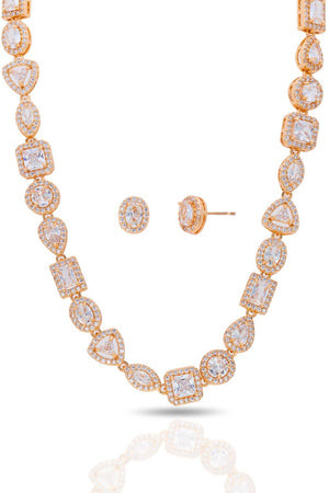 Conjunto Colar Riviera Mix Cravejado Cristal com Fecho Italiano - 40 cm