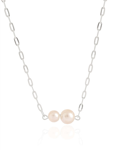 Choker Elos Pérolas Ródio Branco - 35 cm