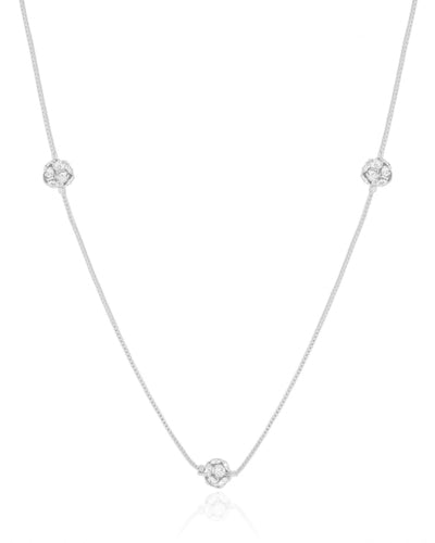 Colar Bola com Zircônia Cristal Ródio Branco - 40 cm