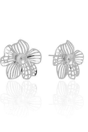 Brinco Flor Vazada 3 cm Ródio Branco