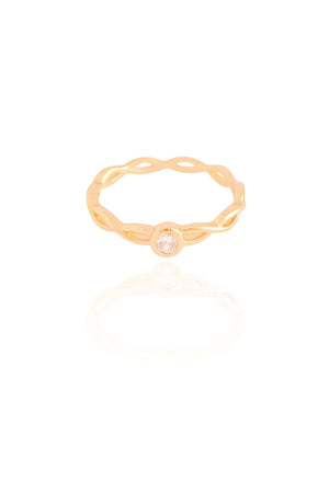 Anel Entrelaçado Ponto de Luz Cristal Tamanho 14 Banhado a Ouro 18K