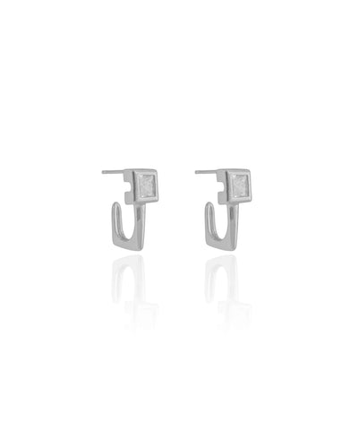 Brinco Argola Quadrado Cristal 1.6 cm Ródio Branco