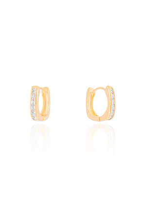 Brinco Argola Quadrada Cravejada Cristal Banhado a Ouro 18K
