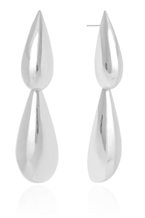 Brinco Gota Dupla Lisa 7.7 cm Ródio Branco