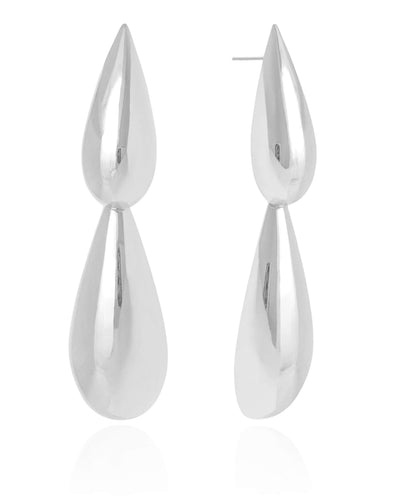 Brinco Gota Dupla Lisa 7,7 cm Ródio Branco