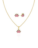 Conjunto Infantil Coroa Princesa Esmaltada Rosa