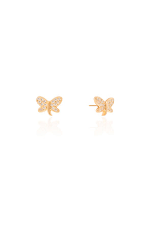 Brinco Infantil Borboleta Cravejada Cristal 7 mm Banhado a Ouro 18K