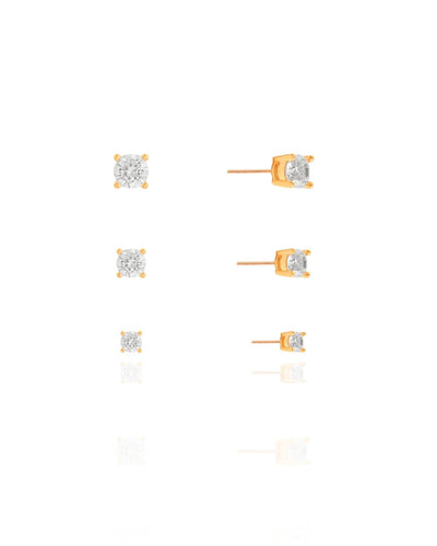 Trio Brinco Ponto de Luz 5, 4 e 3 mm Cristal