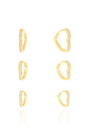 Brinco Trio Argola Coração Cravejado Cristal