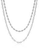 Gargantilha Dupla Elos Canutilhos Ovais com Detalhes Ródio Branco