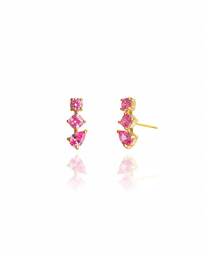 Brinco Ear Cuff Trio Pontos de Luz Rosa