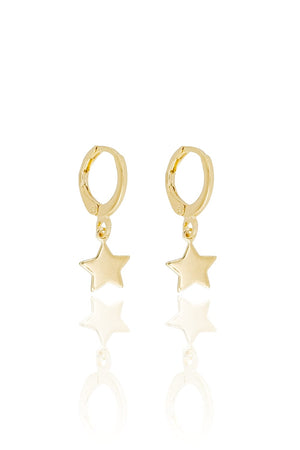 Brinco Argola Estrela Flat Lisa Banhado a Ouro 18K