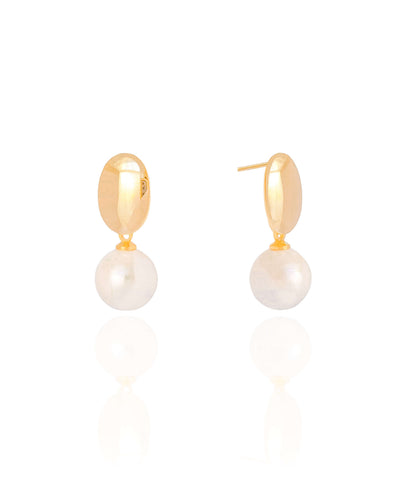 Brinco Base Lisa com Pérola Banhado a Ouro 18K