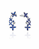 Brinco Ear Cuff Flores Navete Safira Azul Pino e Encaixe