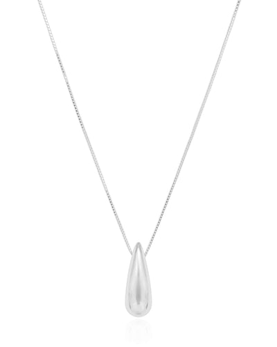 Colar Veneziana com Pingente de Gota Abaulada Lisa Ródio Branco - 45 cm