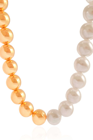 Gargantilha Bolas Lisas e Pérolas Banhado a Ouro 18K - 40 cm