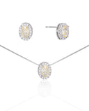 Conjunto Gargantilha Pingente e Brinco Oval Champagne com Borda Cristal