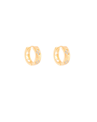 Brinco Argola Florzinha Cravejada Cristal Banhado a Ouro 18K