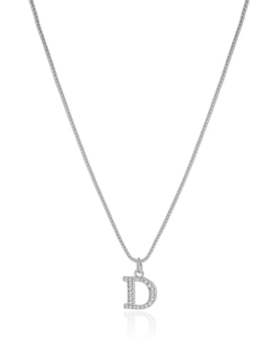 Colar Veneziana Letra D Cravejada Cristal Ródio Branco - 45 cm