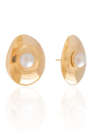 Brinco Oval Pérola 3.3 cm Banhado a Ouro 18K