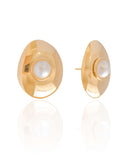 Brinco Oval Pérola 3.3 cm Banhado a Ouro 18K