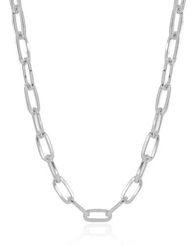 Colar Elos Ovais 8 mm Ródio Branco - 45 cm