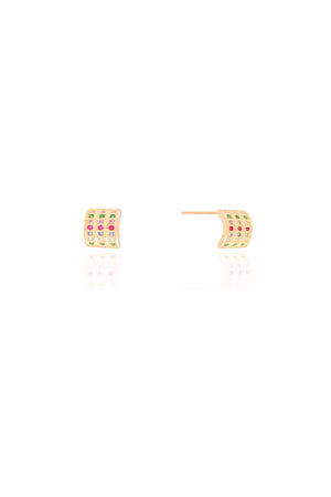 Brinco Cravejado Colorido Filetes Banhado a Ouro 18K