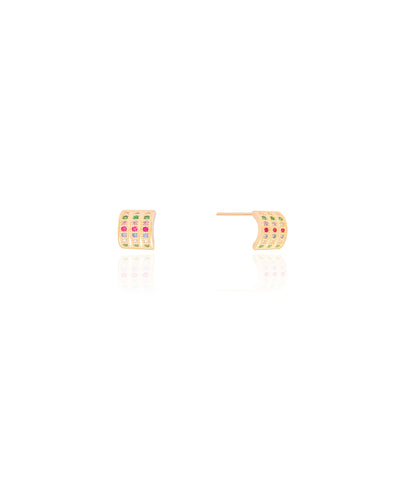 Brinco Cravejado Colorido Filetes Banhado a Ouro 18K