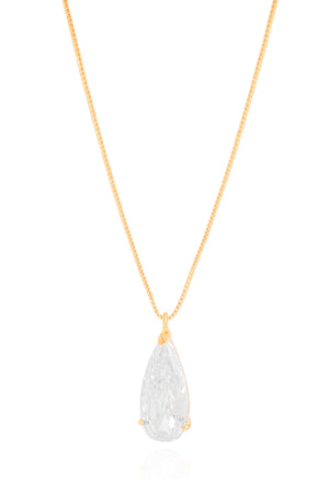 Gargantilha Longa Gota Cristal 2.6 cm Banhado a Ouro 18K - 60 cm