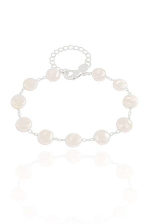Pulseira Pérolas Achatadas Barrocas Ródio Branco
