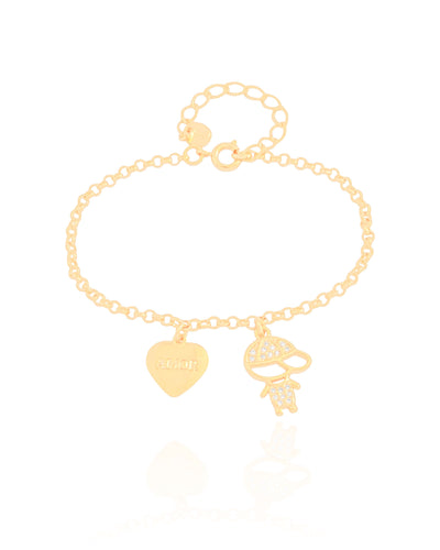 Pulseira Filho Menino Coração com Amor Banhado a Ouro 18K