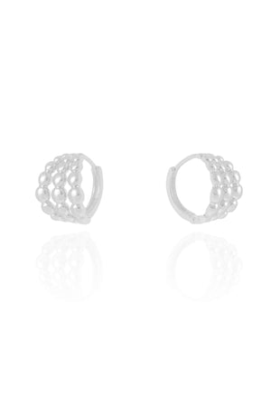 Brinco Argola Clik Três Filetes Bolas Lisas 1.5 cm Ródio Branco