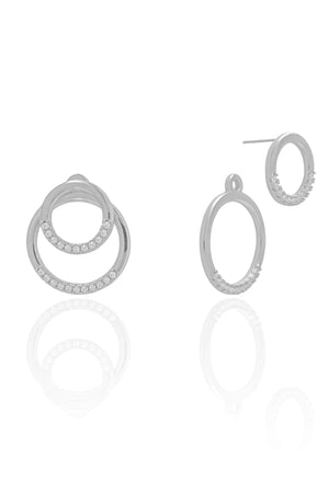 Ear Jacket Argola Dupla Cravejada Cristal Ródio Branco