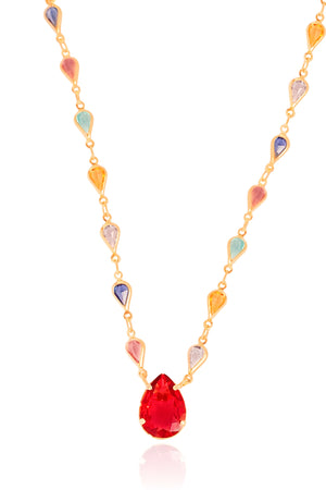 Gargantilha Gotas Coloridas Banhado a Ouro 18K - 45 cm