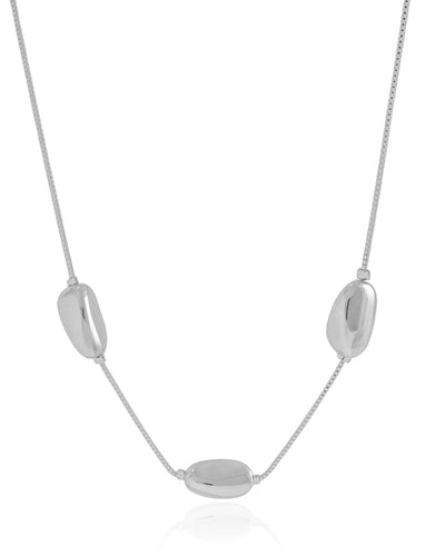 Colar Veneziana Oval Liso Ródio Branco - 40 cm