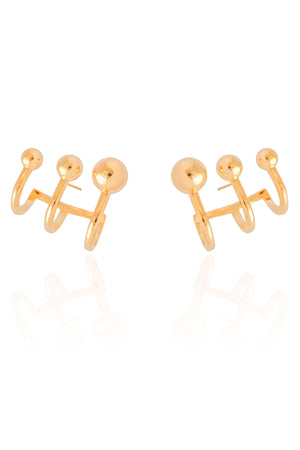 Ear Cuff Filetes Bolas Lisas Banhado a Ouro 18K
