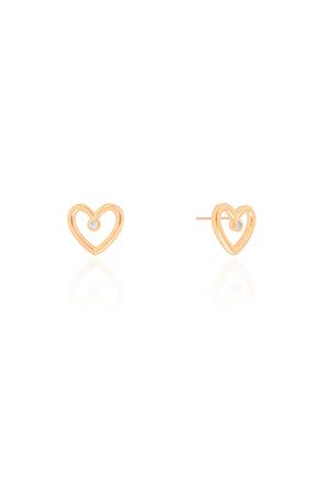 Brinco Coração Ponto de Luz Cristal 1.0 cm Banhado a Ouro 18K