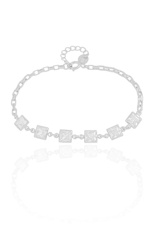 Pulseira Quadrados Cristais Ródio Branco