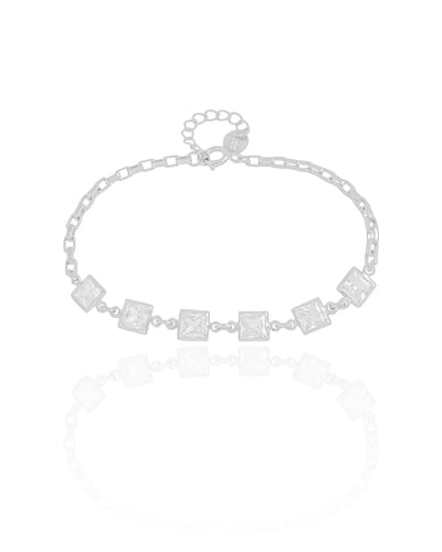 Pulseira Quadrados Cristais Ródio Branco
