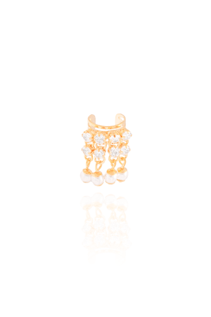 Piercing Fake Cravejado com Pérolas Banhado a Ouro 18K
