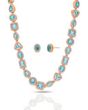 Conjunto Colar Riviera Mix Azul Sky Cravejado Cristal com Fecho Italiano - 40 cm