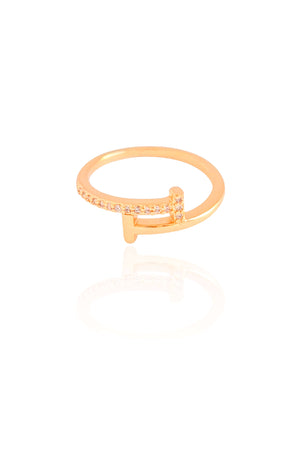 Anel T Cravejado Cristal Tamanho 21 Banhado a Ouro 18K