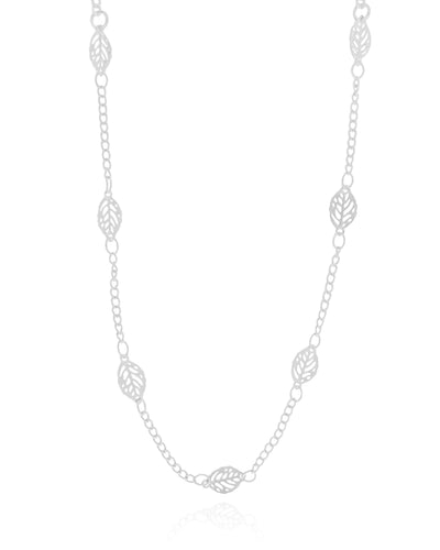 Colar Grumet com Folhas Ródio Branco - 60 cm