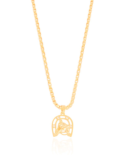 Colar Ferradura Cavalo Cravejado Cristal Banhado a Ouro 18K - 45 cm