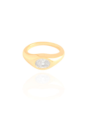 Anel Zirconia Oval Tamanho 19 Banhado a Ouro 18K