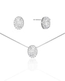 Conjunto Gargantilha Pingente e Brinco Oval Cristal com Borda Cristal