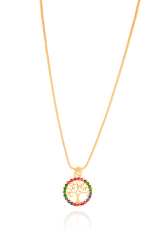 Gargantilha Veneziana Árvore da Vida Colorida Banhado a Ouro 18K - 40 cm
