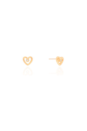 Brinco Coração Ponto de Luz Cristal 6 mm Banhado a Ouro 18K