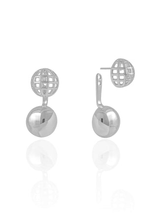 Ear Jacket Redondo Tela Meia Bola Lisa 3.2 cm Ródio Branco